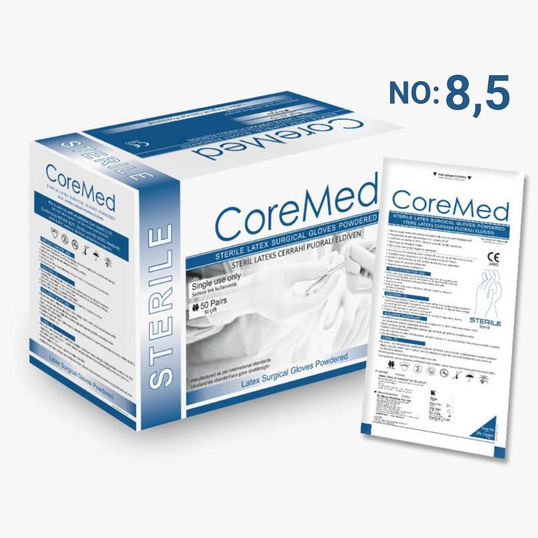 Coremed - Steril Cerrahi Eldiven - 8,5 Numara - Pudralı - Lateks - 0.23 ...